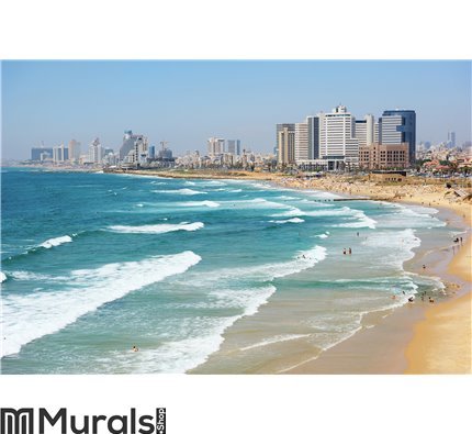 Sea coast and the view of Tel Aviv at the evening Wall Mural Wall art Wall decor