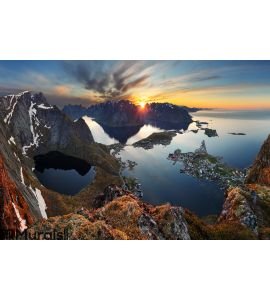 Nature panorama mountain landscape at sunset, Norway. Wall Mural