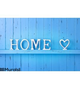 Home Love Blue Background Wall Mural