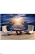 Old wooden jetty during storm on the ocean. Abstract light Wall Mural Wall Tapestry tapestries