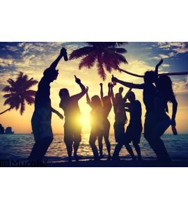 People Teenagers Summer Enjoying Beach Party Concept Wall Mural