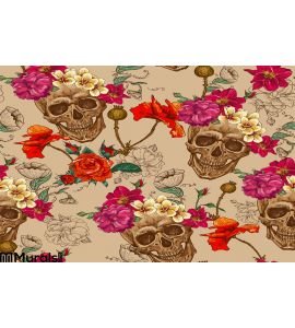 Skull and Flowers Seamless Background. Calavera, festival. Wall Mural