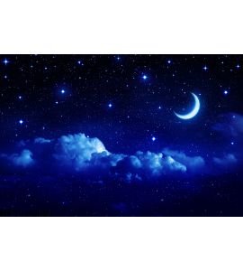 Starry Sky Half Moon Scenic Cloudscape Wall Mural