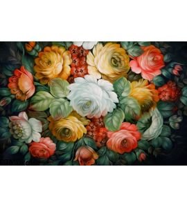Black Tray Painted Floral Patterns Wall Mural