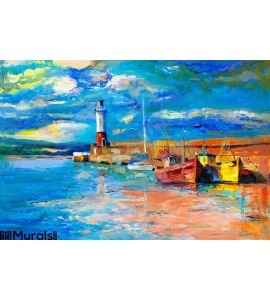 Lighthouse Boats Wall Mural