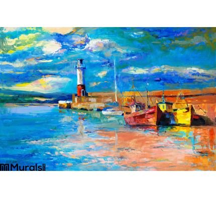 Lighthouse Boats Wall Mural Wall Tapestry tapestries