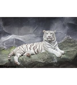 WHITE TIGER on a rock Wall Mural