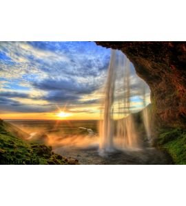 Seljalandfoss Waterfall Sunset Hdr Iceland Wall Mural