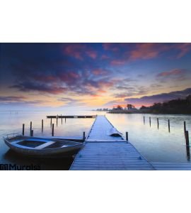 Peaceful Sunrise Dramatic Sky Boats Wall Mural Wall Tapestry tapestries