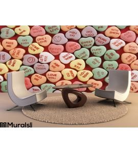 Candy Hearts Red Wall Mural Wall art Wall decor