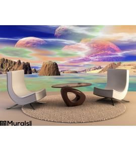 3D rendered fantasy alien planet. Rocks and sky. Mountain, picture. Wall Mural Wall Tapestry tapestries