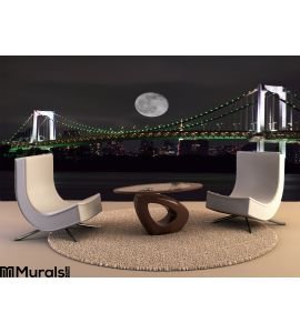 Full Moon over Tokyo, Japan Wall Mural Wall Tapestry tapestries