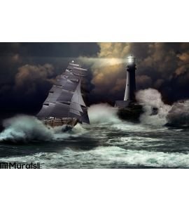 Sailboat Under Storm Wall Mural Wall Tapestry tapestries