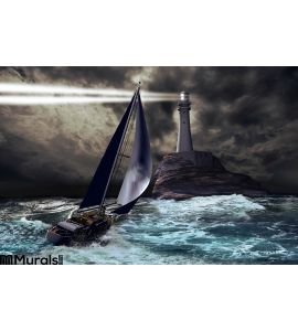 Lighthouse Sailboat Wall Mural Wall Tapestry tapestries