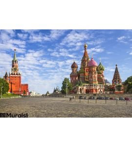 Moscow Kremlin and St. Basil Cathedral on Red Square Wall Mural Wall Tapestry tapestries