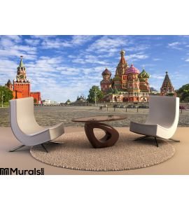 Moscow Kremlin and St. Basil Cathedral on Red Square Wall Mural Wall Tapestry tapestries