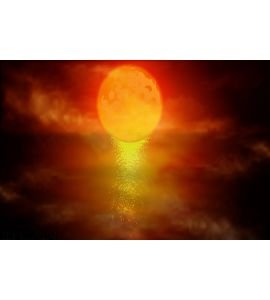 Red Moon Over Water Wall Mural