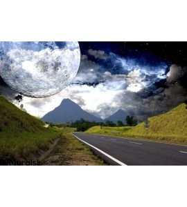Countryside Highway Galactic Background Wall Mural