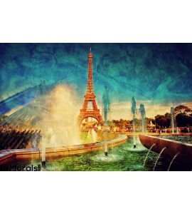 Eiffel Tower Fountain Paris France Vintage Wall Mural