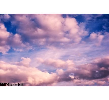White Pink Puffy Clouds Blue Sky Wall Mural Wall art Wall decor