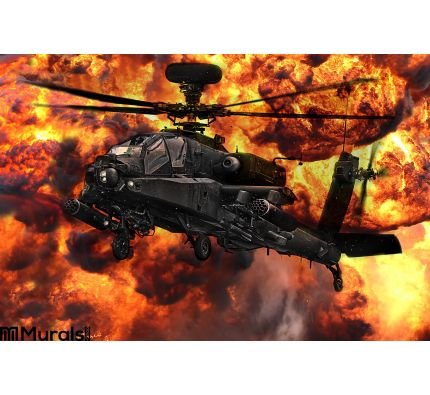 Apache Gunship Helicopter Explosion Wall Mural Wall art Wall decor