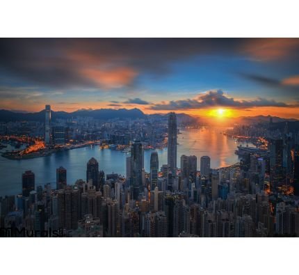 Sunrise Over Victoria Harbor As Viewed Atop Victoria Peak Wall Mural Wall art Wall decor