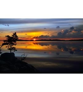 Magic Sunset Lake Pongoma Northern Karelia Russia Wall Mural