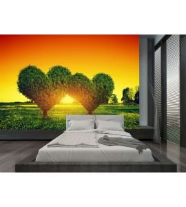 Heart Shape Trees Couple Grass Sunset Love Wall Mural Wall Tapestry tapestries