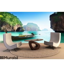 Boat on small island in Thailand Wall Mural Wall art Wall decor