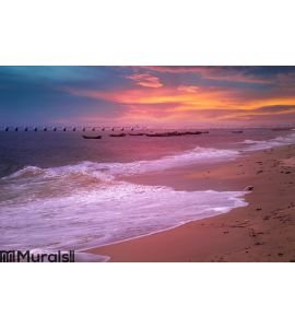 Seaside sunset with colorful cloud Wall Mural