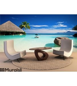 Infinity pool with artificial beach and ocean Wall Mural Wall Tapestry tapestries