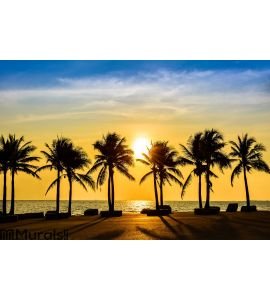 Fantastic tropical beach with palms at sunset Wall Mural