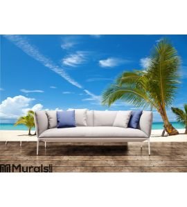 Palm trees on a tropical beach Wall Mural Wall art Wall decor