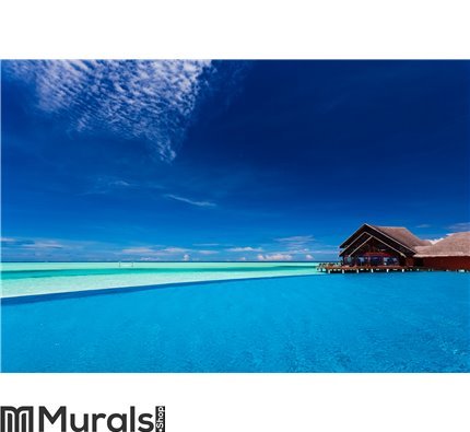 Infinity pool over tropical lagoon with blue sky Wall Mural Wall art Wall decor